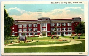 Postcard - High School and City Park - Norfolk, Nebraska - Picture 1 of 2