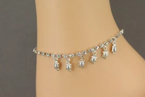 silver anklet turtle pendant charm dangle adjustable ankle bracelet 8-10" - Picture 1 of 9