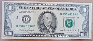 $100 DOLLAR BILL US NOTE 1990 B SERIES "05046190" SMALL HEAD OLD STYLE!!! - Picture 1 of 4