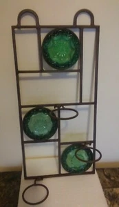 Partylite Metal and Green Glass Votive Candle Holder Wall Hanging Decor Floral  - Picture 1 of 6