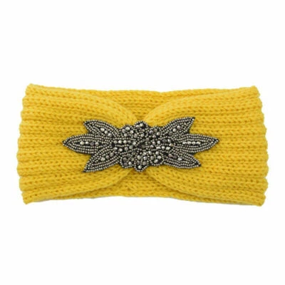 Women Crystal Beaded Knitted Headband Head Wrap Wide Hair Band Hair Tie Turban/✔ - Image 1 of 4