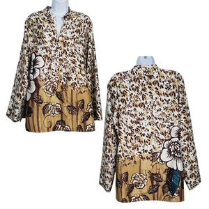 Chico's Womens Floral Mandarin Collar Lightweight Popover Blouse Top Sz 2 (L/12) - Picture 1 of 11