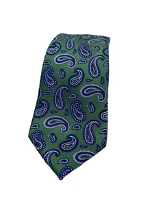 Men's Savile Row Company Handmade Green Paisley 100% Silk Tie - VGUC - Picture 1 of 9