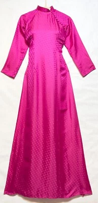 Ao Dai TT-149 Lua To Tam Ha Dong Talla XL Rosa Caliente Lunares Seda Morera Foto 1 de 2