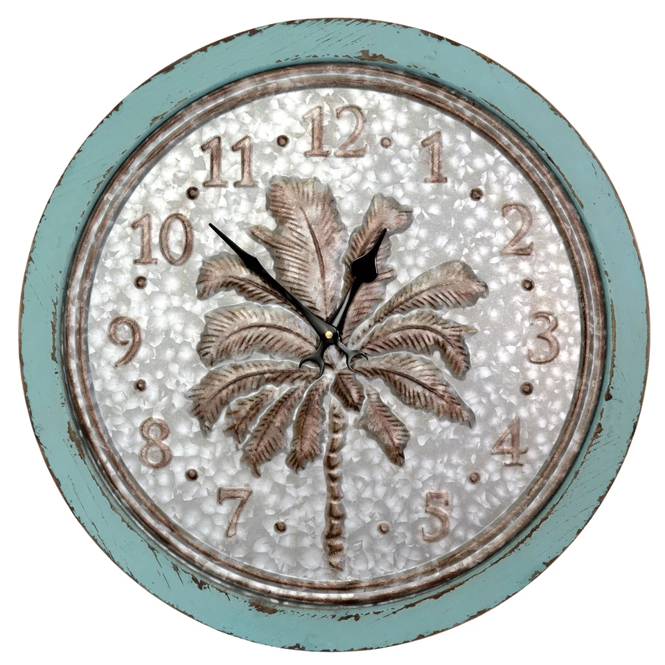 23" Wall Clock, Palm Tree Home Decor Kitchen Living Large Wood & Metal Clock - Image 1 of 2