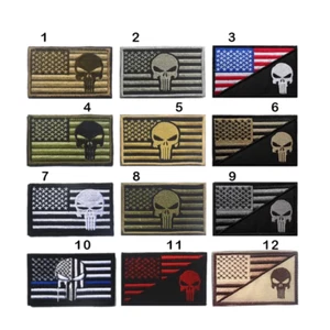 USA FLAG Skull Punisher Tactical Patch Army Marines Morale Hook and Loop FREE US - Picture 1 of 13