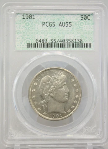 1901 Barber Silver Half Dollar 50C PCGS AU 55 Retro Doily Gen 2 Label #8138 Cover