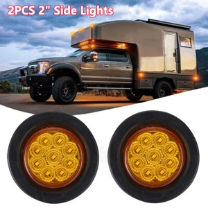 2x 2" Inch Amber 9 LED Round Truck Trailer Side Marker Clearance Light w/Grommet - Picture 1 of 20