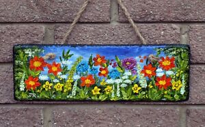 Original Painting on Slate plaque "My Special Place"  12" x 4" by Judith Rowe