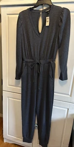 NWT EXPRESS SZ SMALL Drawstring Jogger Jumpsuit Dark Gray Heather V-Neck $88 - Picture 1 of 12