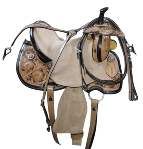 Leather Floral Tooled Round Skirt western Barrel Saddle with tackset & free ship - Picture 1 of 11