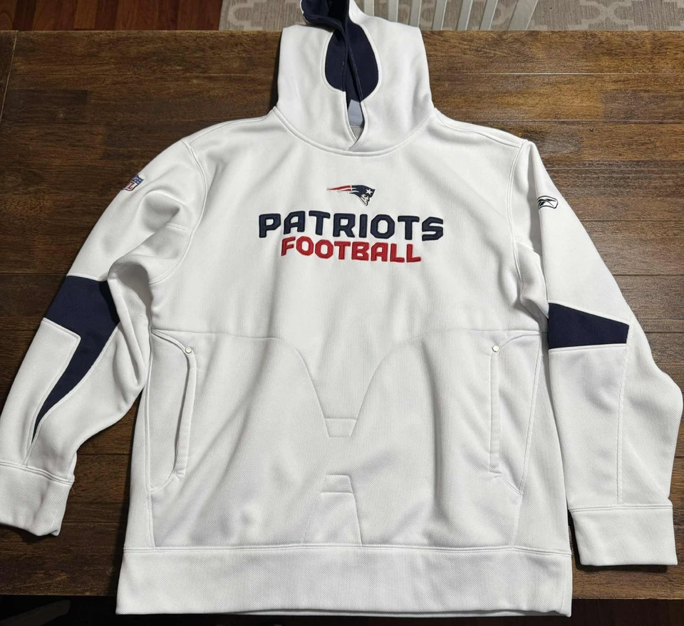 Sudadera con Capucha New England Patriots Para Hombre Grande Azul Blanco Auténtica Lateral Reebok Foto 1 de 4