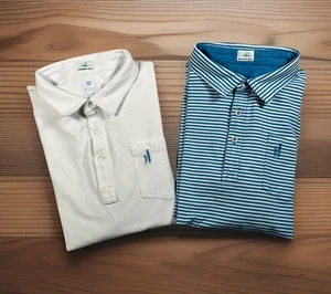 [2]Johnnie-O Hangin’ Out Polo Youth 14 Pocket Golfer Surfer White/Blue Striped - Picture 1 of 14