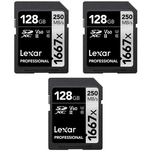 Lexar Professional SDHC / SDXC 1667x UHS-II 128GB Memory Card (3-Pack) - Photo 1 sur 4