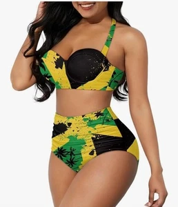 Salabomia 2Piece Women Bikini Set Halter Top, High Waist Tummy Control Swimsuit - Picture 1 of 9