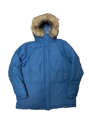 LL Bean Down Jacket Parka Womens Large Blue Fur Hooded - Image 1 of 4
