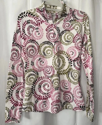 Pullover Athleta 1/4 Cremallera Talla M Blanco Rosa Verde Hoja Patrón Ropa Activa Top Foto 1 de 4