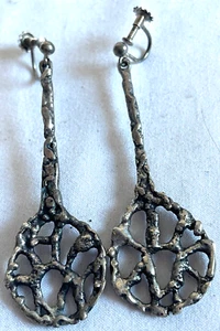 VTG 1960'S MCM DENMARK NORWAY STERLING SILVER BRUTALIST SCREW EARRINGS FREE SHIP - Picture 1 of 3