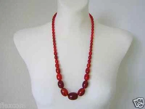 Vintage Bakelite Olive Red Cherry Red Necklace 67.7g/69cm - Picture 1 of 8