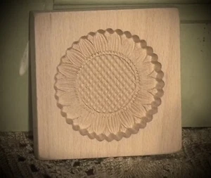 German Springerle Cookie Mold Carved Wood Wooden Sunflower Flower - Picture 1 of 22