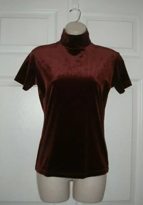 Top de mujer pequeño de terciopelo marrón metálico cuello alto mangas cortas nuevo  - Imagen 1 de 3