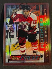 1995-96 Topps Finest REFRACTOR with peel Cory Stillman Flames RC #61