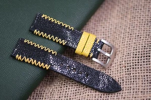 Black Stingray Leather Handmade Watch Strap Band without pearl - Picture 1 of 4