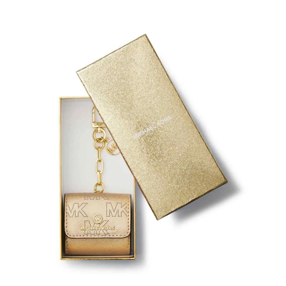 LEATHER CLIP CASE FOR AIRPODS MICHAEL KORS PALE GOLD & GOLD HARDWARE  - Image 1 of 4