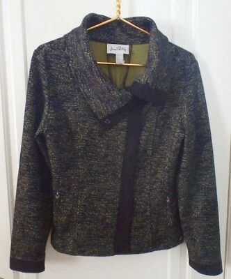 Joseph Ribkoff Womens 10 Medium Jacket Moto Black Green Fitted Stretch Zip  - Image 1 of 4