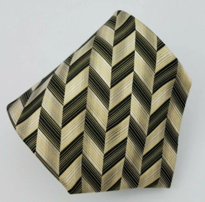 Corbata de seda Bachrach negra beige dorada geométrica para hombre Italia 56,5 x 4 Foto 1 de 4