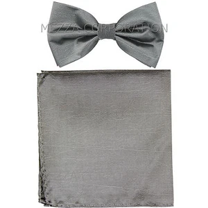 New men's pre-tied bowtie set chinz polyester bridal formal wedding party gray - Picture 1 of 4