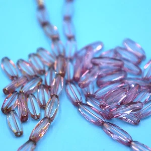 Faceted Pink Czech Glass Table Cut Oval Beads (6x13mm & 5x15mm) (PCG21) - Picture 1 of 11
