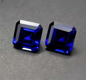 TOP QUALITY ASSCHER CUT BLUE SAPPHIRE LAB-CREATED AAAA+ LOOSE GEMSTONE 1pcs - Picture 1 of 6