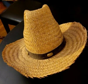 Vintage Straw Wide Brim Cowboy/Sun Hat; Adult/Teen;Natural Color Tan/Beige;BEACH - Picture 1 of 12