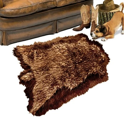 Piel de ciervo de piel sintética, alfombra de oso peludo, lobo, borde de piel marrón, forro de gamuza Foto 1 de 3