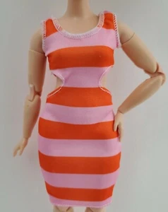 New Barbie Fashionista Doll Curvy Fashion Outfit Orange Pink Dress - Picture 1 of 3