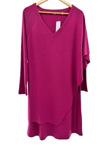 NEW Soft Surroundings Marla Dress Med V-Neck Asymmetrical Overlay DARK FUCHSIA - Picture 1 of 8