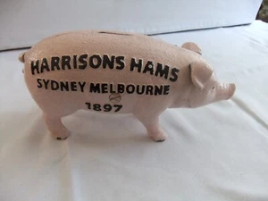Collectable Cast Iron Harrisons Hams Sydney Melbourne Pig Money Box Piggy Bank - Photo 1/12