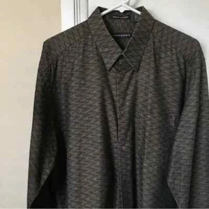 100% Cotton Jhane Barnes Designer Black Gray Tan Subtle Zig Zag Dress Shirt | L - Picture 1 of 9
