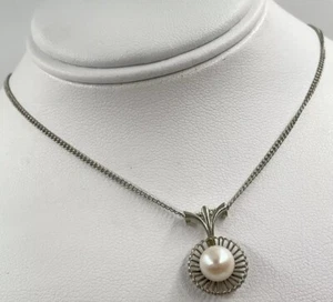 COLGANTE VINTAGE DE PERLAS CULTIVADAS DE PALADIO 18K 6 MM EN COLLAR 10K 15,75" - Imagen 1 de 6