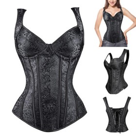 Women Black Steampunk Corset Bustier Gothic Shapewear Plus-Size Lingerie Lace up
