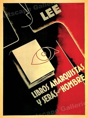 "¡Lee libros anarquistas!" Cartel Libros Anarquýstas Años 30 Guerra Civil Española 24x32 Foto 1 de 3