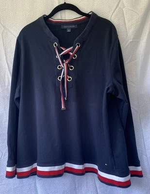 TOMMY HILFIGER половина шнурует вверх красный, белый, синий свитер плюс размер 1 X - Изображение 1 из 4