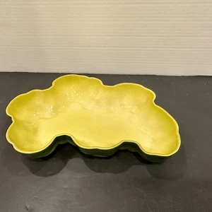 Vintage California Pottery 295 Green Yellow Freeform Abstract Bowl Mid-Century - Picture 1 of 10