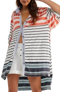 Free People School House Stripe Oversized Tee Boho Beach Coverup Preppy Small S - Picture 1 of 12