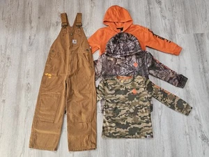 Carhartt Youths Camo & Orange Pullover Hoodie & Tan Overalls, Size 6 - Picture 1 of 18