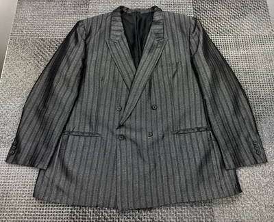 Vintage Double‑Breasted stripe Suit Jacket 52R Grey Korea 1980s–90s - Image 1 of 4