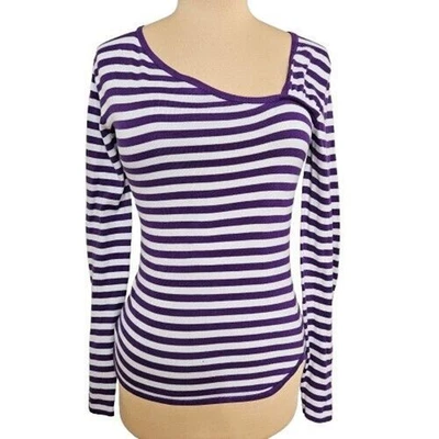 Cotton By Autumn Cashmere Sweater Womens M Purple White Striped Pullover Cotton - Image 1 of 4