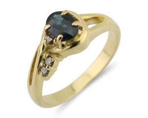 Women Natural Sapphire Diamond Ring 14k Solid Yellow Gold Sizeable 7.5 - Picture 1 of 9