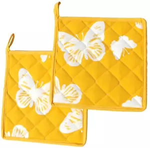 2x Topflappen Schmetterlinge Kracht Küche Deko Kochen Grillen Untersetzer Gelb - Bild 1 von 2